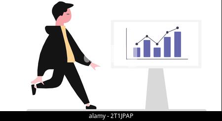 A businessman is running on a whiteboard to see the financial statement. Stock Vector