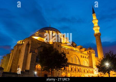 The beautiful Suleymaniye Mosque lighten up at night, Istanbul, Turkey Stock Photo