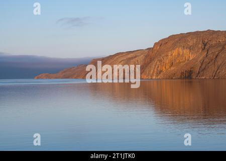 Canada, Nunavut, Northwest Passage, transiting the Bellot Strait at dawn. Stock Photo