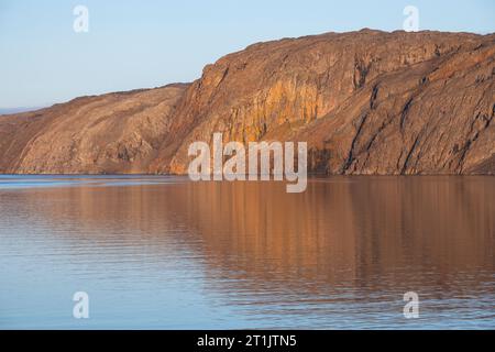 Canada, Nunavut, Northwest Passage, transiting the Bellot Strait at dawn. Stock Photo