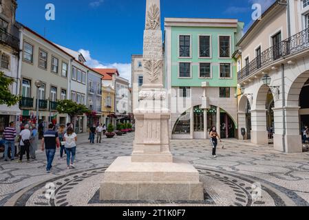 Freedom Obelisk on Doctor Joaquim de Melo Freitas Square, Old Town of Aveiro city in Portugal Stock Photo