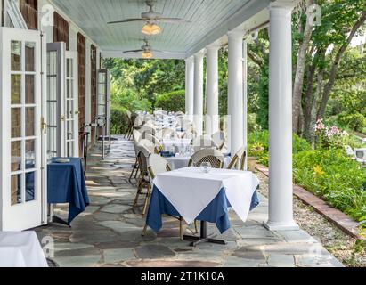 covered porch at rams head in set up for lunch Stock Photo