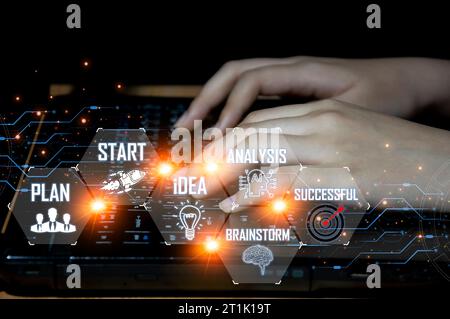Concepts of technology and people using AI to help with work, learning AI and artificial intelligence. Stock Photo