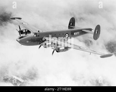 . A Royal Air Force Avro Shackleton MR.3 (s/n WR970), in flight over cloud. WR970, the prototype Mk.3, was first flown on 2 September 1955. It was subsequently lost in a crash in the Peak District near Foolow, Derbyshire (UK) during operational tests on 7 December 1956. All on board were killed. Stock Photo