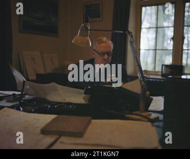 The Royal Air Force during the Second World War- Personalities Air Chief Marshal Sir Arthur T Harris, Commander in Chief of Royal Air Force Bomber Command, at his desk. Stock Photo