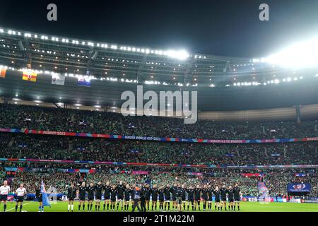 New Zealand players line up ahead of the Rugby World Cup 2023 quarter final match at Stade de France, Saint-Denis. Picture date: Saturday October 14, 2023. Stock Photo