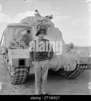 The British Army in North Africa 1942 Lt General Bernard Montgomery, GOC 8th Army, standing in front of his personal Grant tank, 5 November 1942. Stock Photo