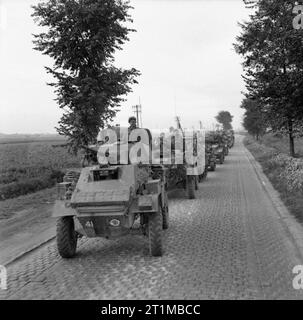 The British Army in North-west Europe 1944-45 A Humber Mk IV armoured car leads a column of other reconnaissance vehicles of 15th (Scottish) Division along a road towards Lille, 5 September 1944. Stock Photo