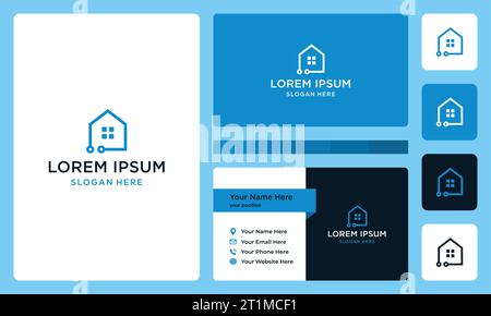 House building logo design template with technology connected graphic vector illustration. Symbol , icon, creative. Stock Vector