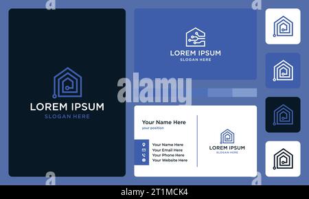 House building logo design template with technology connected graphic vector illustration. Symbol , icon, creative. Stock Vector