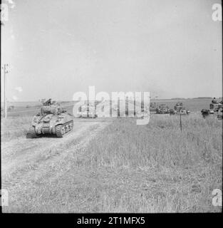 The Polish Army in the Normandy Campaign, 1944 Sherman and Cromwell tanks of the 1st Polish Armoured Division on the move at the start of Operation 'Totalise'. Stock Photo