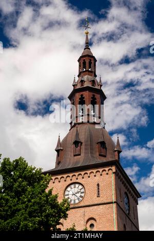 View of the steeple on the Oslo Domkirke; Oslo, Norway. Stock Photo
