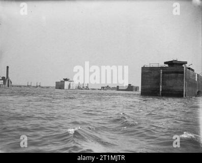 Components For Mulberry Harbour, May 1944 Phoenix caissons for Mulberry Harbour off Selsey Bill. Stock Photo