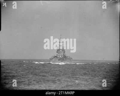The Royal Navy during the Second World War The battleship HMS RODNEY underway in the Mediterranean (photographed from the aircraft carrier HMS FORMIDABLE). Stock Photo