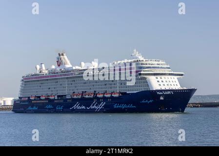 Le Havre, France - Cruise ship MEIN SCHIFF 3 departing port of Le Havre. Stock Photo