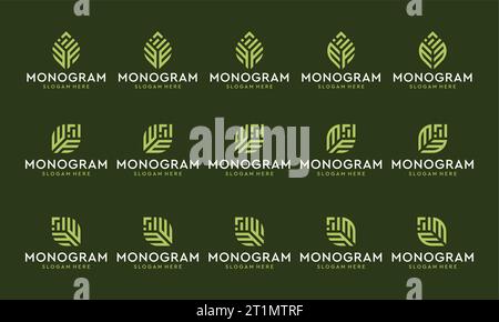 Collection of monogram logos with leaf shapes and growth graphic vector illustration. Symbol , icon, creative. Stock Vector