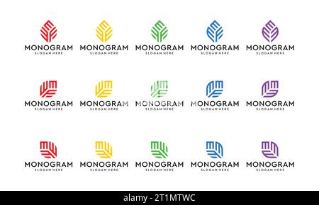 Collection of monogram logos with leaf shapes and growth graphic vector illustration. Symbol , icon, creative. Stock Vector