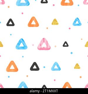 Seamless colorful pattern with watercolor triangles. Vector geometric illustration Stock Vector