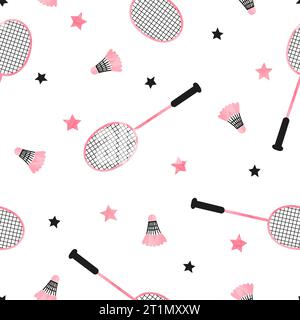 Seamless sport pattern with badminton rackets and shuttlecocks. Vector illustration Stock Vector