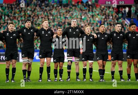 New Zealand line up prior to the Rugby World Cup 2023 quarter final match at Stade de France, Saint-Denis. Picture date: Saturday October 14, 2023. Stock Photo