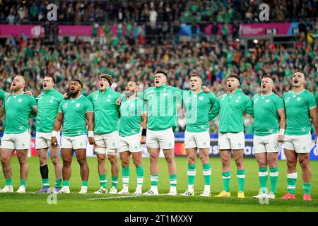 Ireland line up prior to the Rugby World Cup 2023 quarter final match at Stade de France, Saint-Denis. Picture date: Saturday October 14, 2023. Stock Photo