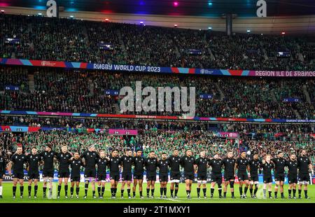 New Zealand line up prior to the Rugby World Cup 2023 quarter final match at Stade de France, Saint-Denis. Picture date: Saturday October 14, 2023. Stock Photo