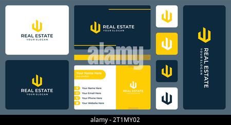 Real estate building logo design template with monogram letter W design graphic vector illustration. Symbol, icon, creative. Stock Vector