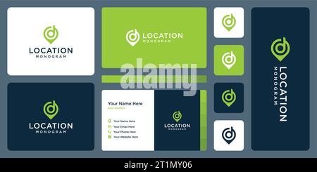 Pin point location logo design template with Monogram of initial letter D design graphic vector illustration. Symbol, icon, creative. Stock Vector