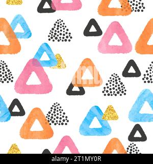 Seamless abstract pattern with colorful watercolor triangles. Vector geometric illustration Stock Vector