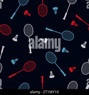 Seamless  badminton pattern with rackets and shuttlecocks. Vector sport background Stock Vector