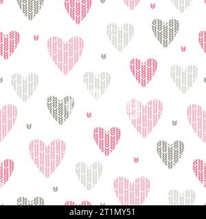 Seamless knitted hearts pattern. Love background. Stock Vector