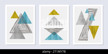 Minimal abstract geometric wall art vector set. Trendy posters with triangles Stock Vector