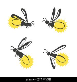 Firefly set. Vector illustration of cartoon glowworms. Funny bugs. Vector illustration Stock Vector
