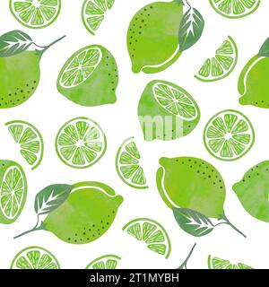 Seamless lime pattern. Fruit vector background with citrus slices. Stock Vector