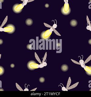 Seamless cartoon firefly pattern. Childish fairy vector illustration Stock Vector