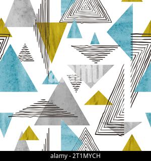 Seamless abstract trendy pattern with triangles. Geometric background with watercolor shapes Stock Vector