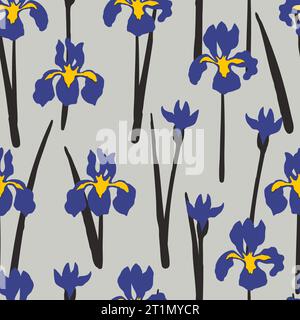 Seamless hand drawn iris pattern. Floral vector simple illustration Stock Vector