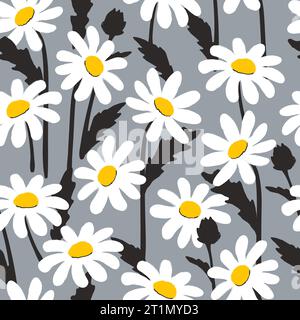 Seamless daisy pattern. Vector floral background with white chamomiles Stock Vector
