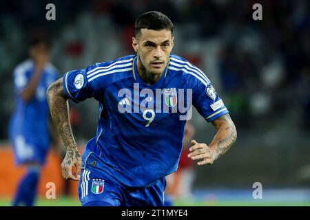 Bari, Italy. 14th Oct, 2023. Gianluca Scamacca of Italy during the Euro 2024 Qualifiers 2024 Group C football match between Italy and Malta at San Nicola stadium in Bari (Italy), October 14th, 2023. Credit: Insidefoto di andrea staccioli/Alamy Live News Stock Photo