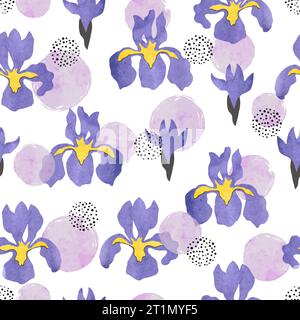 Seamless iris flowers pattern. Vector trendy floral print Stock Vector