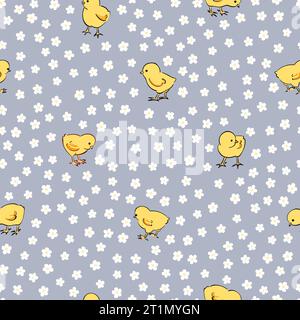 Seamless baby pattern with cute little chickens. Vector illustration Stock Vector