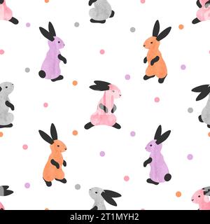 Seamless Easter pattern with cute bunny. Vector colorful rabbits illustration Stock Vector