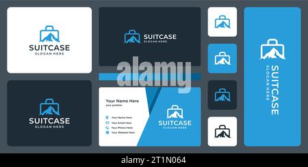 Suitcase logo design template with mountain peak design graphic vector illustration. Symbol, icon, creative. Stock Vector