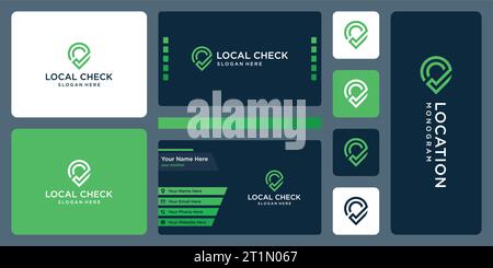 Pin point location logo design template with check mark design graphic vector illustration. Symbol, icon, creative. Stock Vector