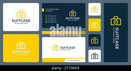 Suitcase logo design template with pin point location design graphic vector illustration. Symbol, icon, creative. Stock Vector