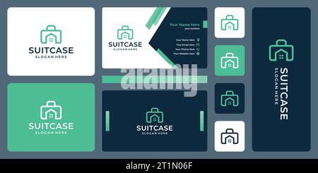 Suitcase logo design template with House building design graphic vector illustration. Symbol, icon, creative. Stock Vector