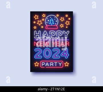 Vintage new year neon 2024, great design for any purposes. Vector illustration Stock Vector