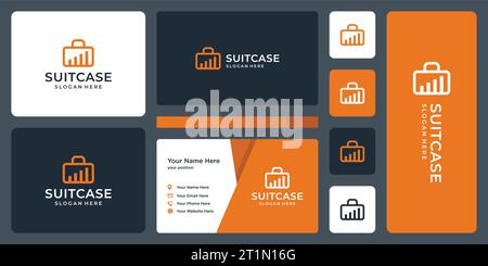 Suitcase logo design template with investment or financial chart design graphic vector illustration. Symbol, icon, creative. Stock Vector
