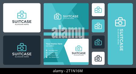 Suitcase logo design template with magnifying glass design graphic vector illustration. Symbol, icon, creative. Stock Vector