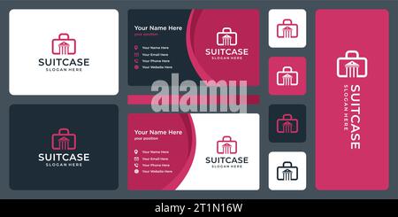 Suitcase logo design template with law building design graphic vector illustration. Symbol, icon, creative. Stock Vector